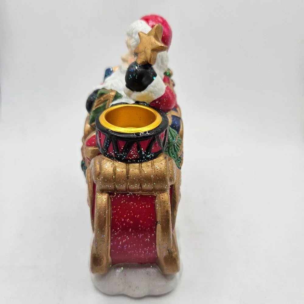 Christmas Santa Sleigh Candle Holder Glitter Ceramic Holiday Decor